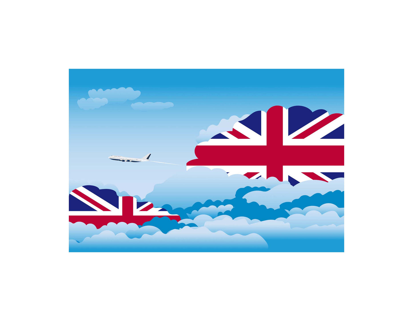 United Kingdom England Scotland British Britain Airplane Day Clouds Vector Illustration | Travel & Aviation Sky Scene