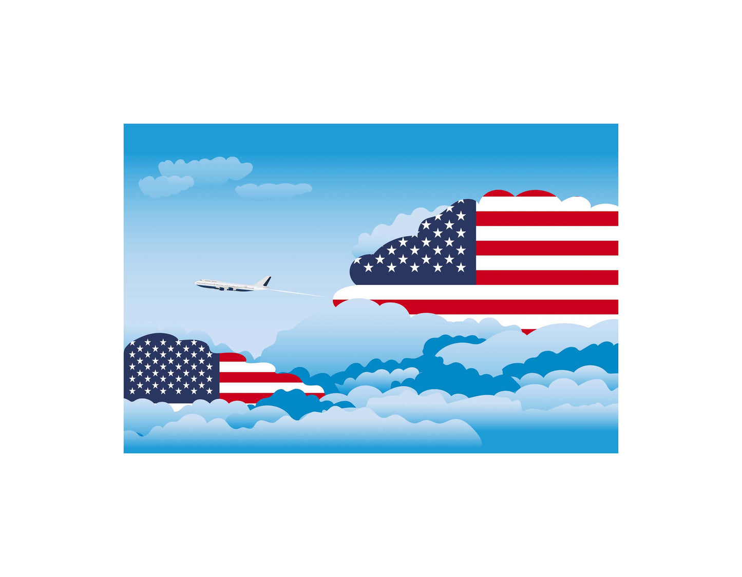 USA America American United States of America Airplane Day Clouds Vector Illustration | Travel & Aviation Sky Scene