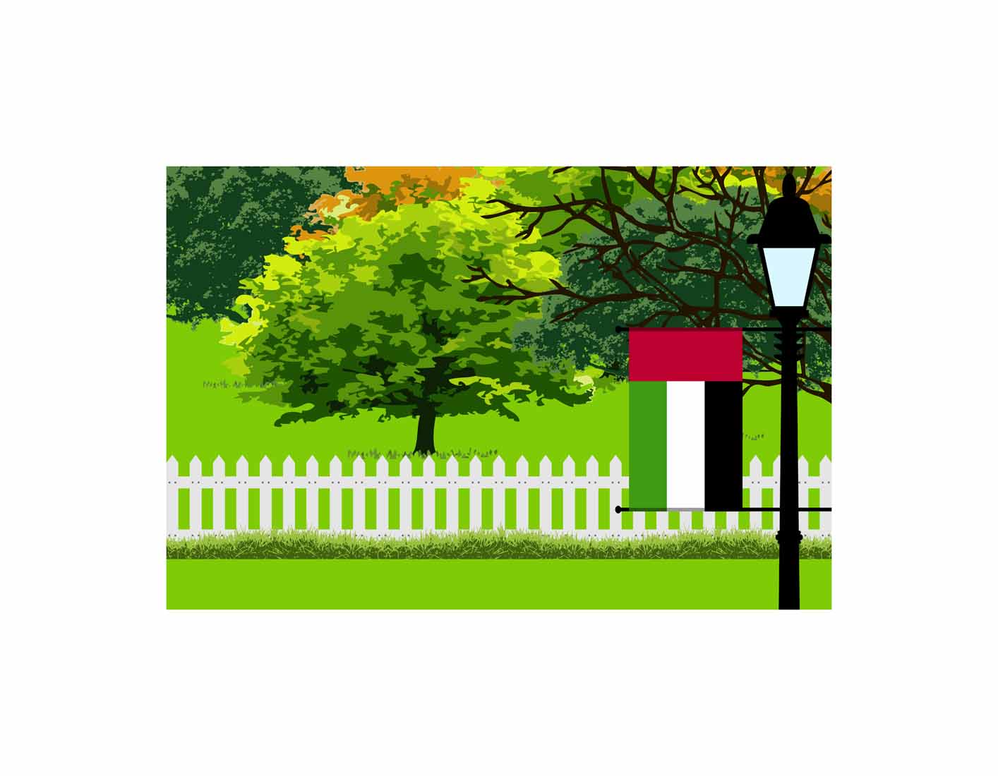 United Arab Emirates Home Town Trees Landscape Moon Night Vector Illustrations