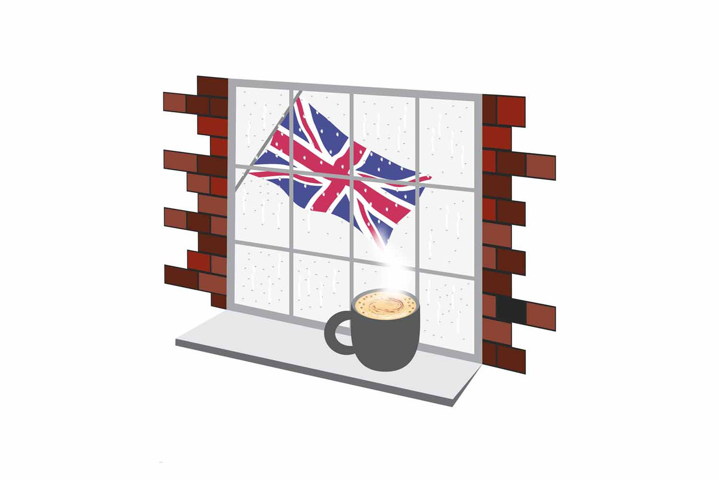United KIngdom Coffee Rain Window Vector Illustration | Cozy Café Scene