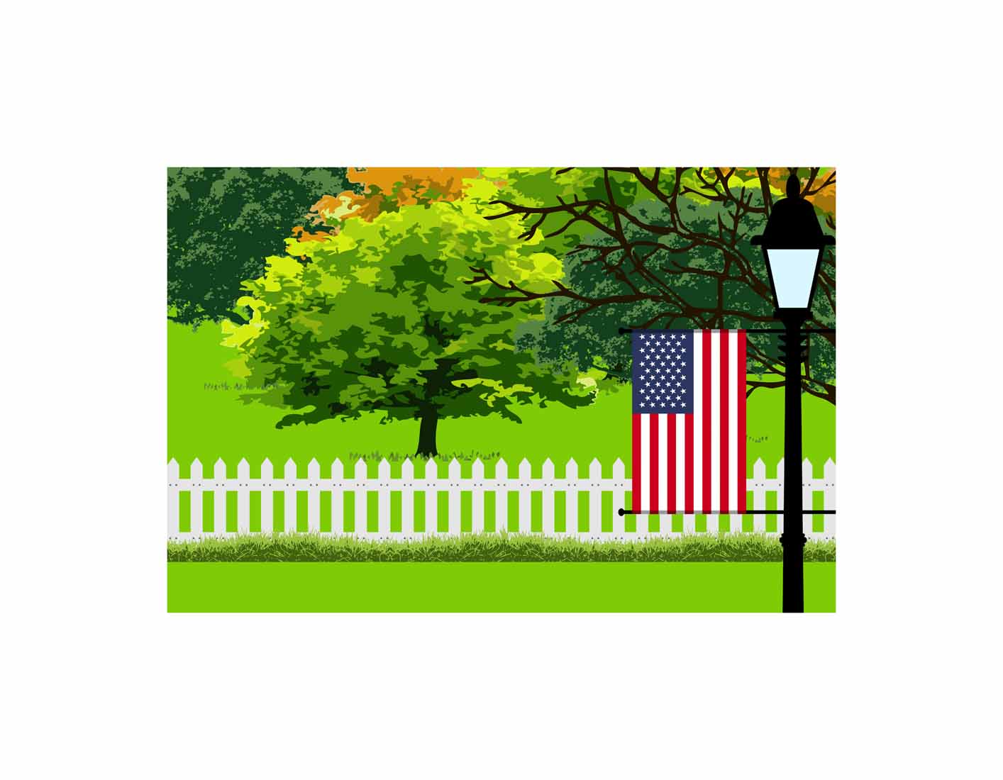 USA America American United States of America Trees Street Lamp Vector Illustration