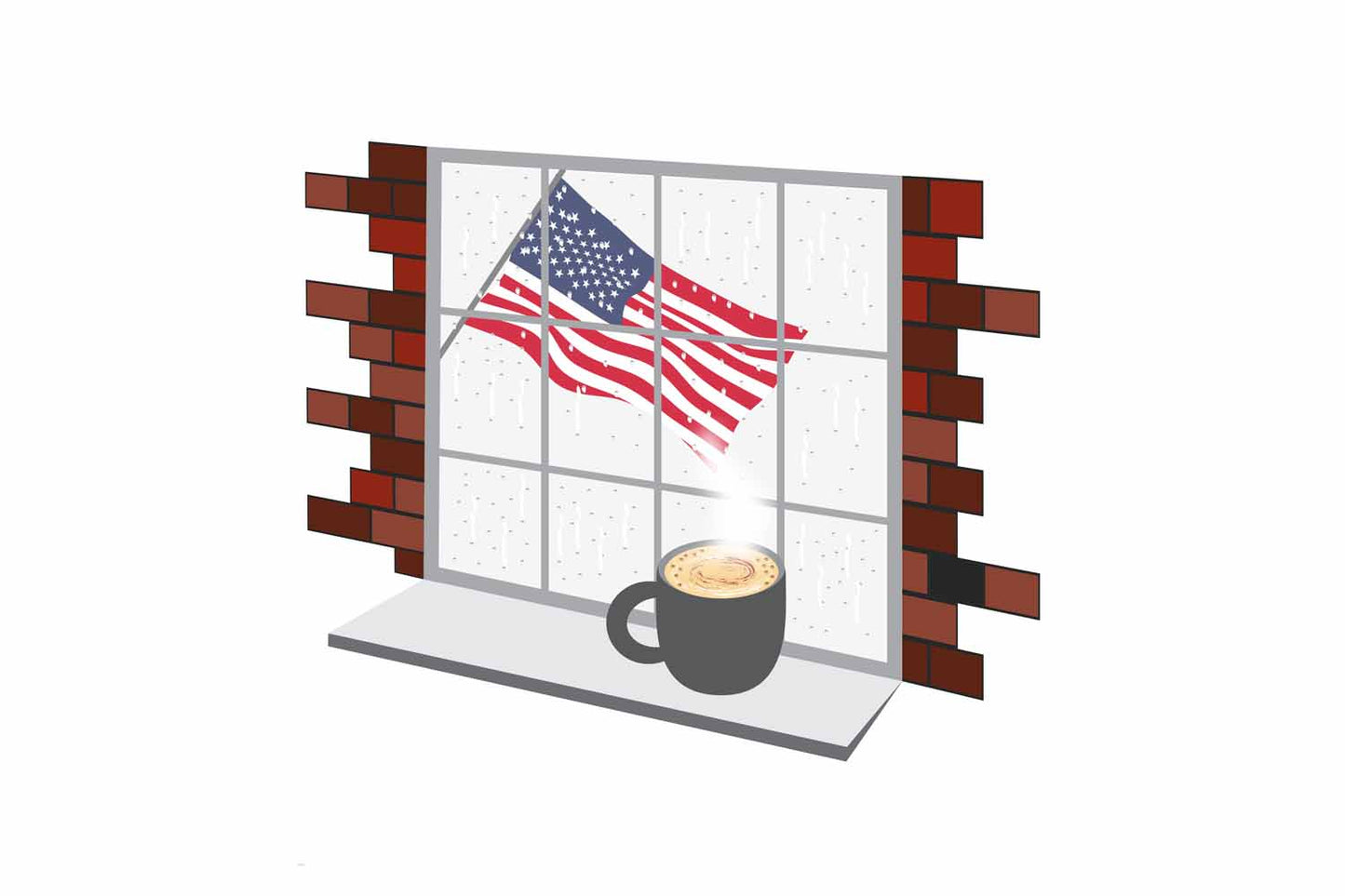 United States Coffee Rain Window Vector Illustration | Cozy Café Scene