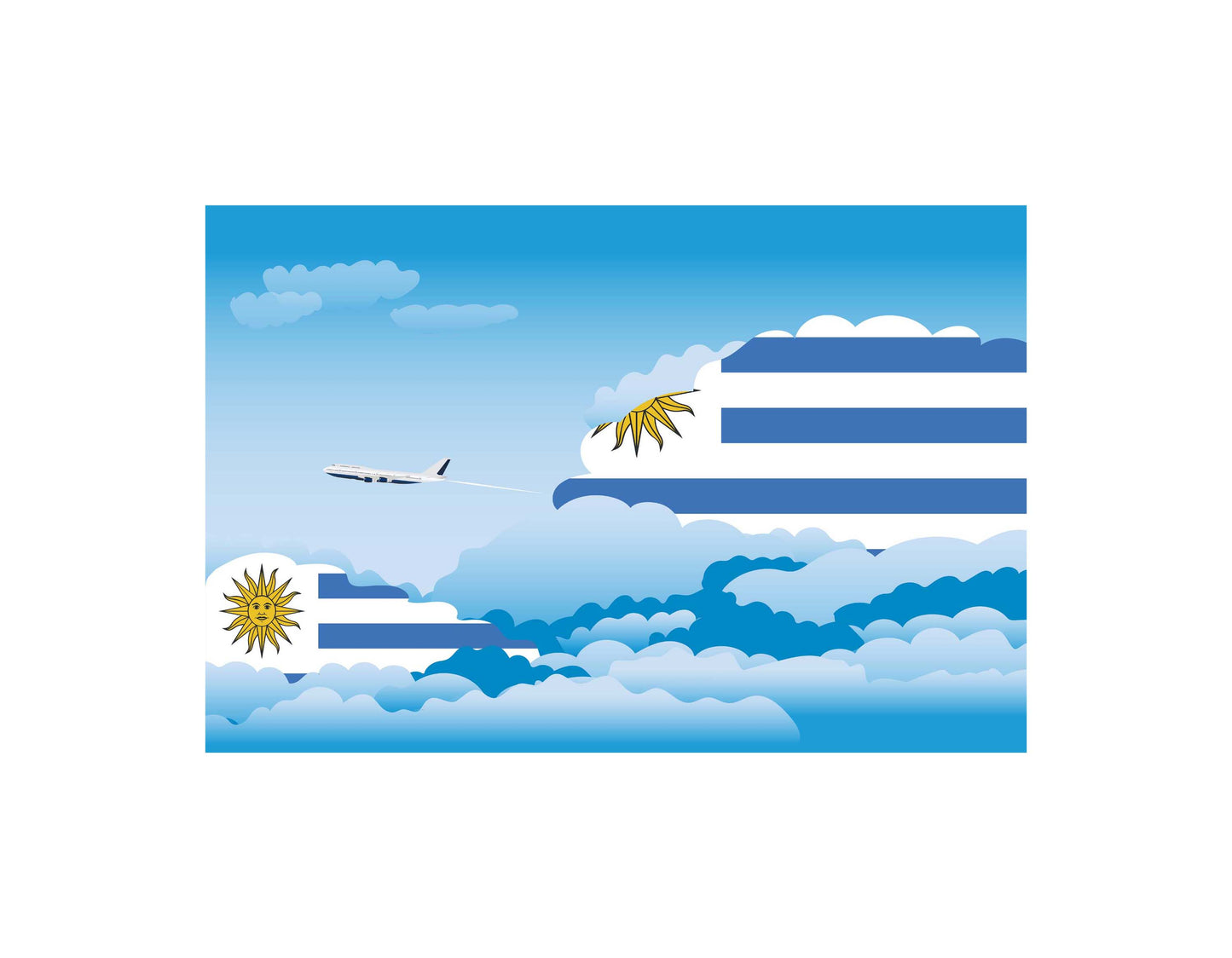 Uruguay Day Clouds Airplane Airport Flight Vector Illustration