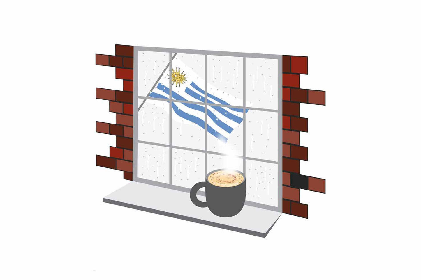 Uruguay Coffee Rain Window Vector Illustration | Cozy Café Scene