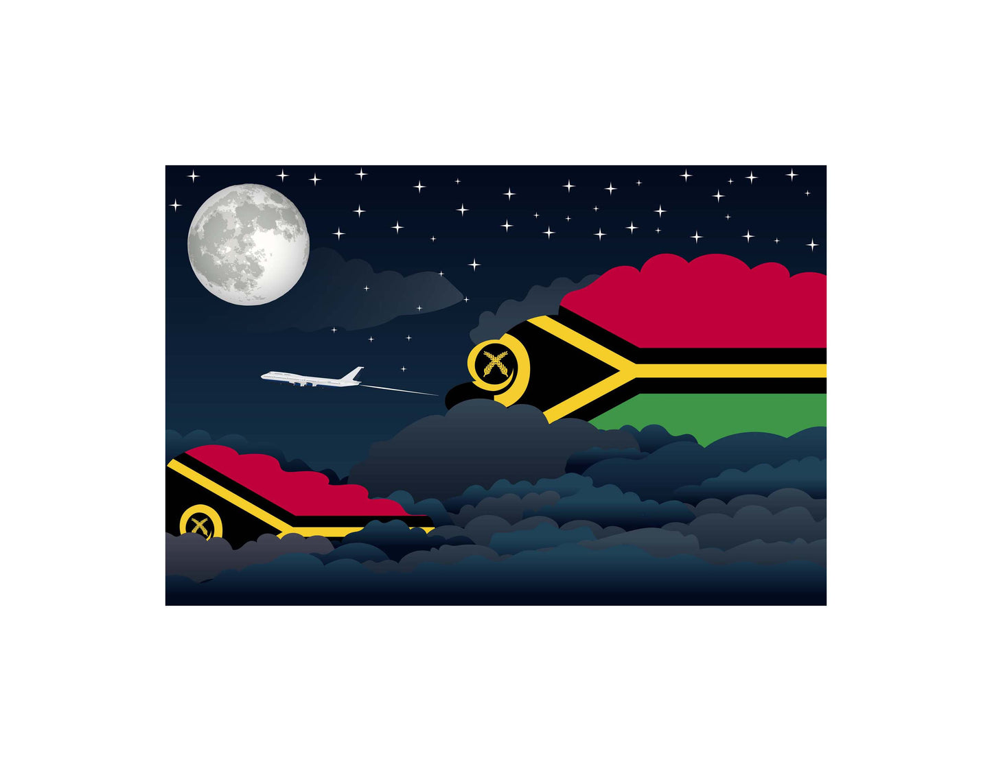Vanuatu Airplane Night Clouds Vector Illustrations | Aviation Night Sky Collection