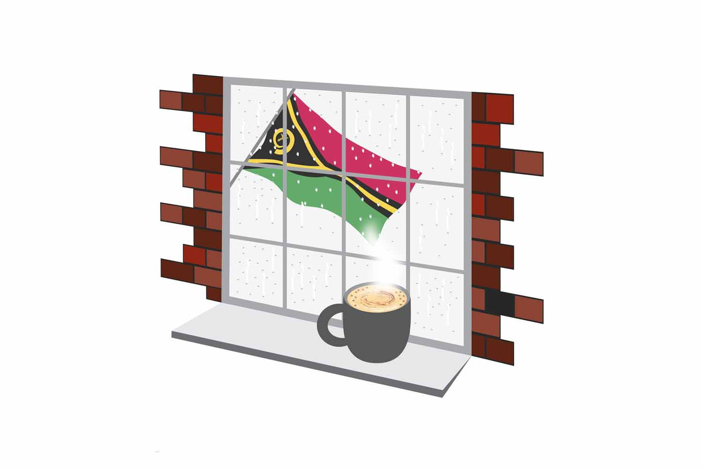 Vanuatu Coffee Rain Window Vector Illustration | Cozy Café Scene