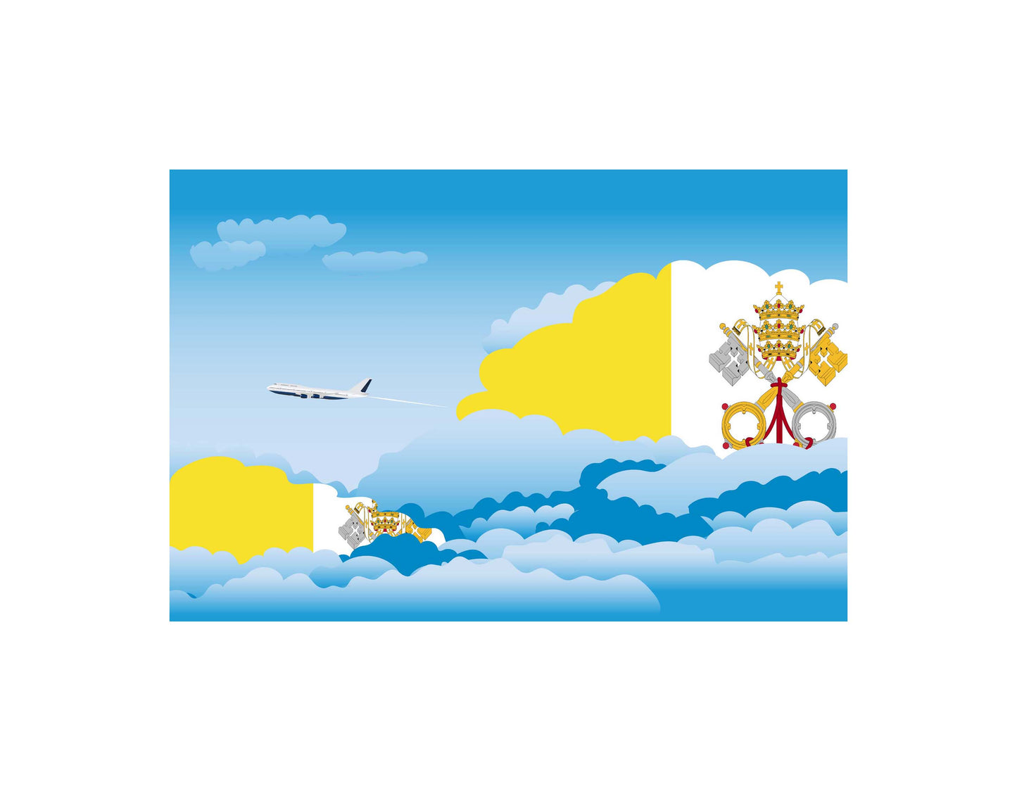 Vatican City Holy See Airplane Day Clouds Vector Illustration | Travel & Aviation Sky Scene