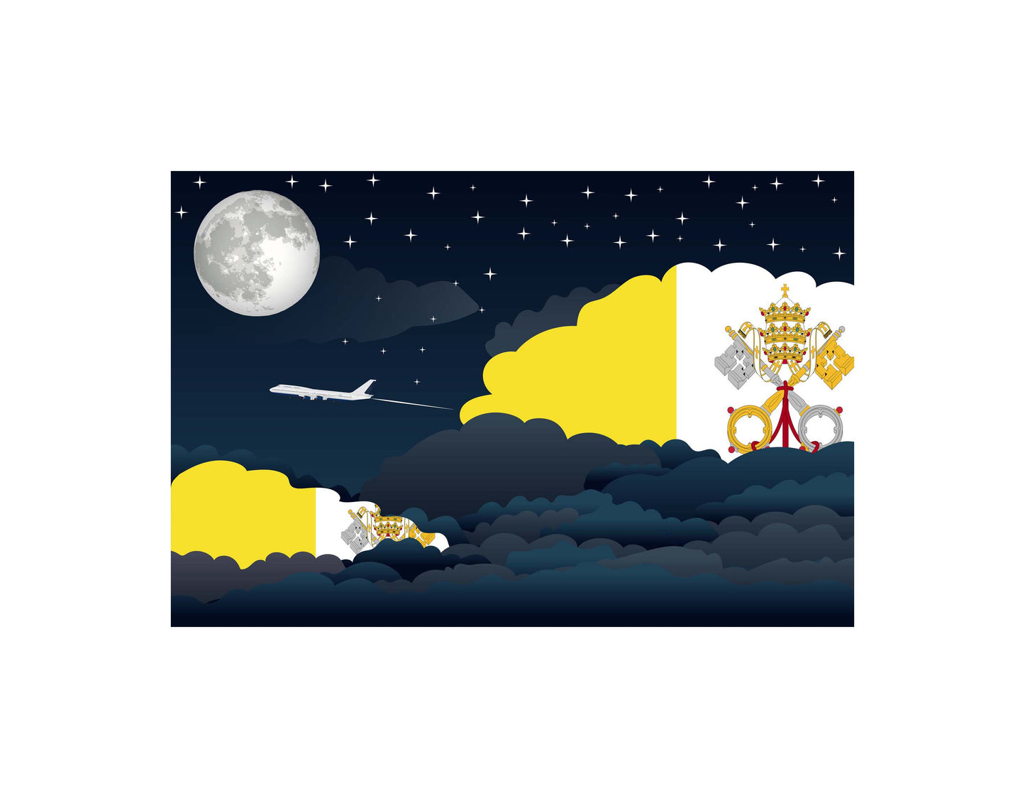 Vatican City Holy See Airplane Night Clouds Vector Illustrations | Aviation Night Sky Collection