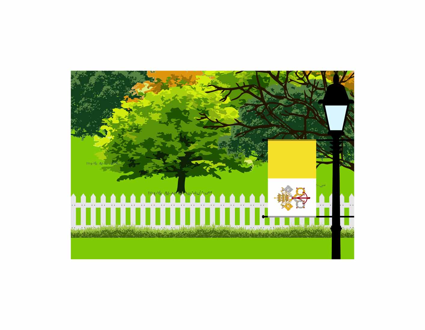 Vatican City Holy See Trees Street Lamp Vector Illustration