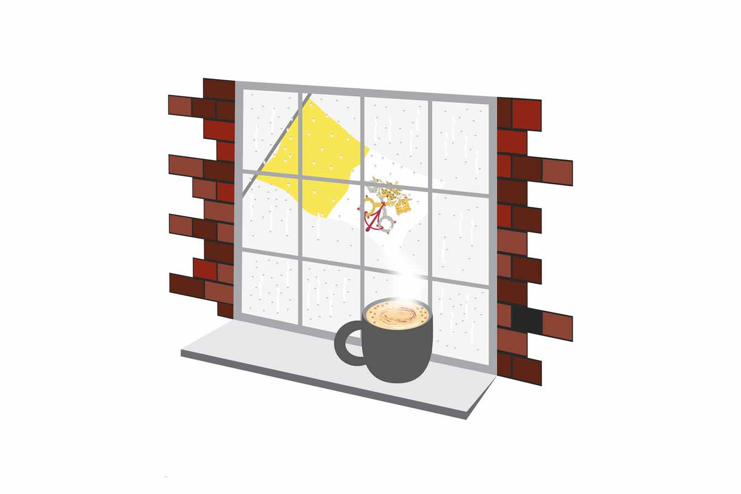 Vatican City Holy See Coffee Rain Window Vector Illustration | Cozy Café Scene