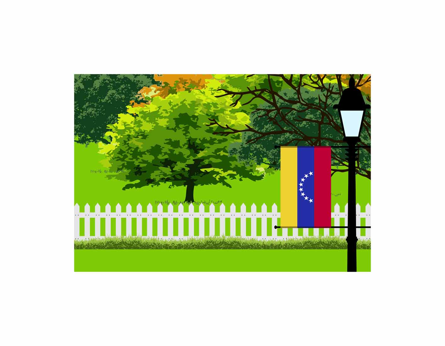 Venezuela Home Town Trees Landscape Moon Night Vector Illustrations