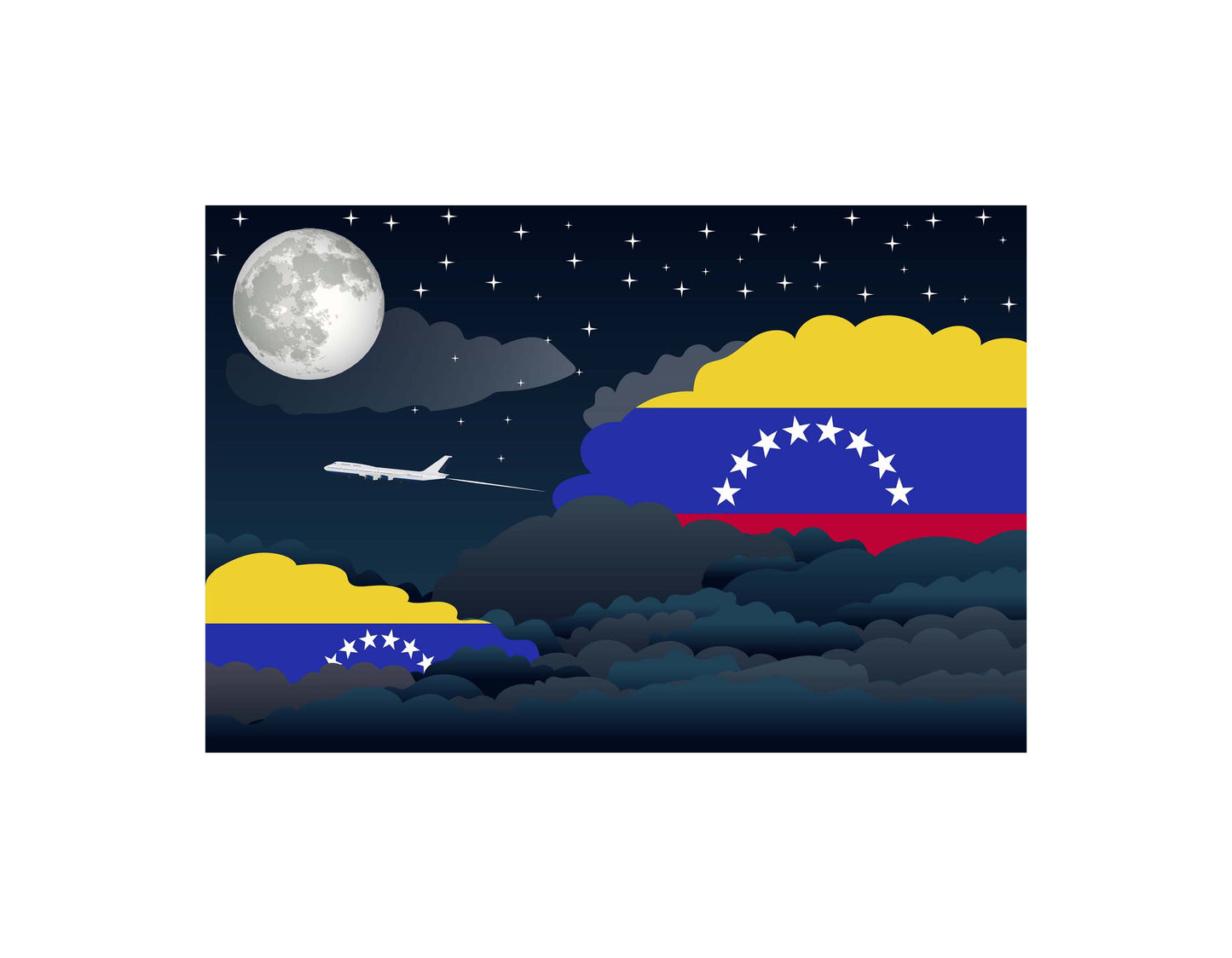 Venezuela Airplane Night Clouds Vector Illustrations | Aviation Night Sky Collection