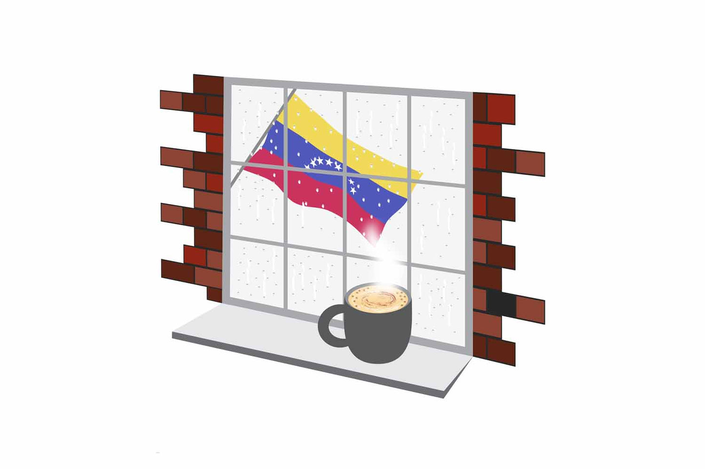 Venezuela Coffee Rain Window Vector Illustration | Cozy Café Scene