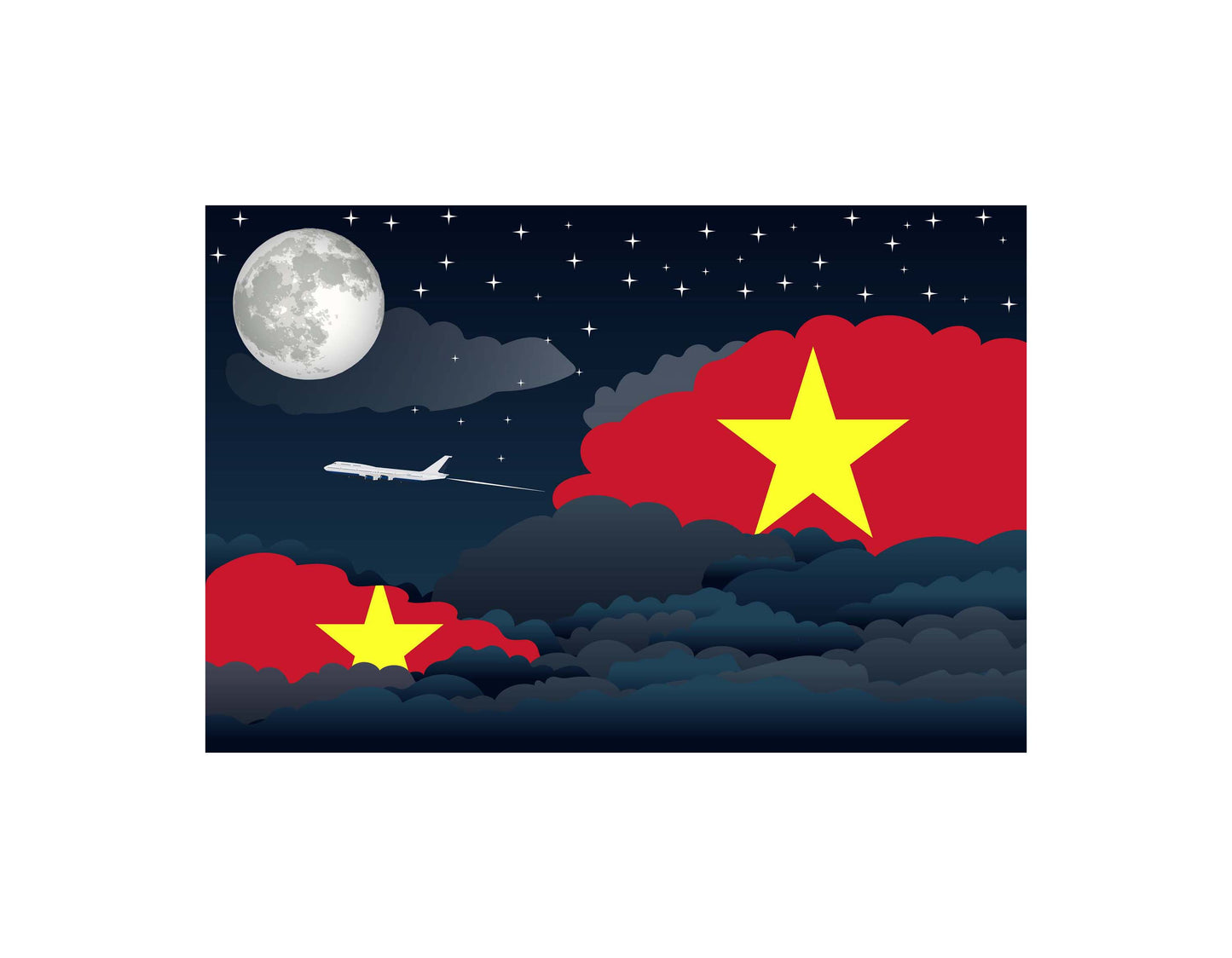 Vietnam Airplane Night Clouds Vector Illustrations | Aviation Night Sky Collection