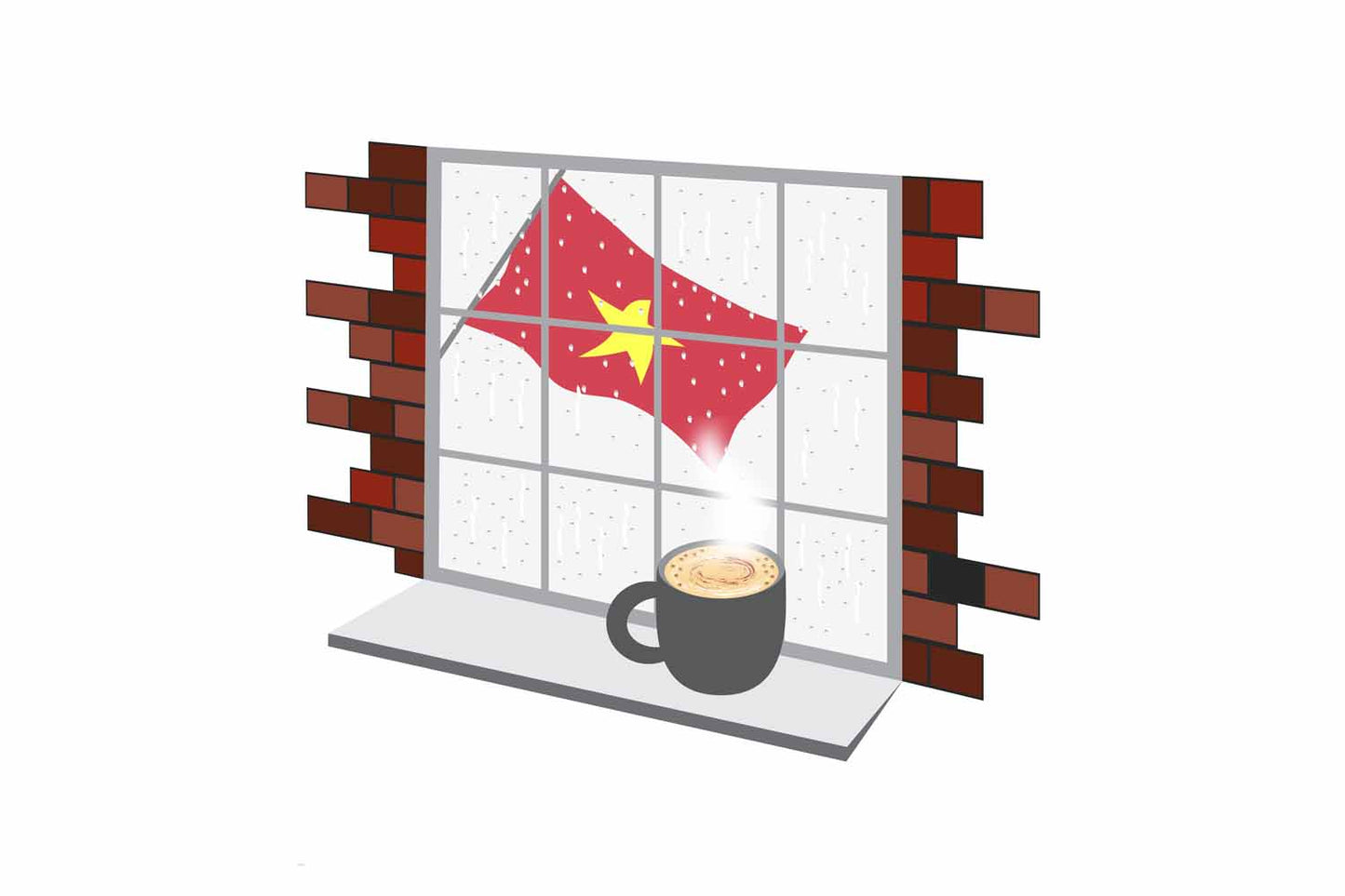 Vietnam Coffee Rain Window Vector Illustration | Cozy Café Scene
