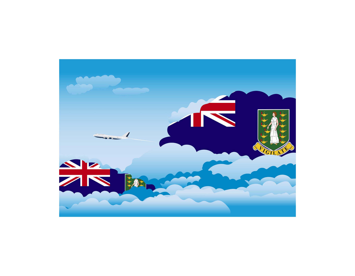 Virgin Islands UK Day Clouds Airplane Airport Flight Vector Illustration