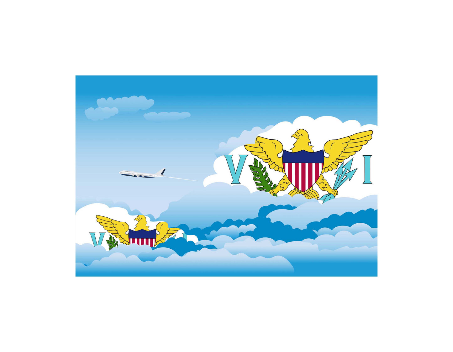 Virgin Islands US Airplane Day Clouds Vector Illustration | Travel & Aviation Sky Scene
