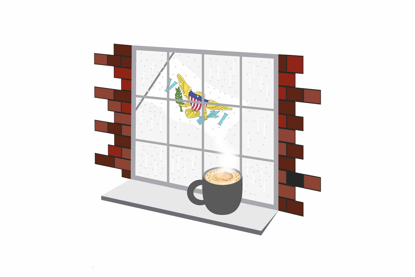 Virgin Islands US Coffee Rain Window Vector Illustration | Cozy Café Scene