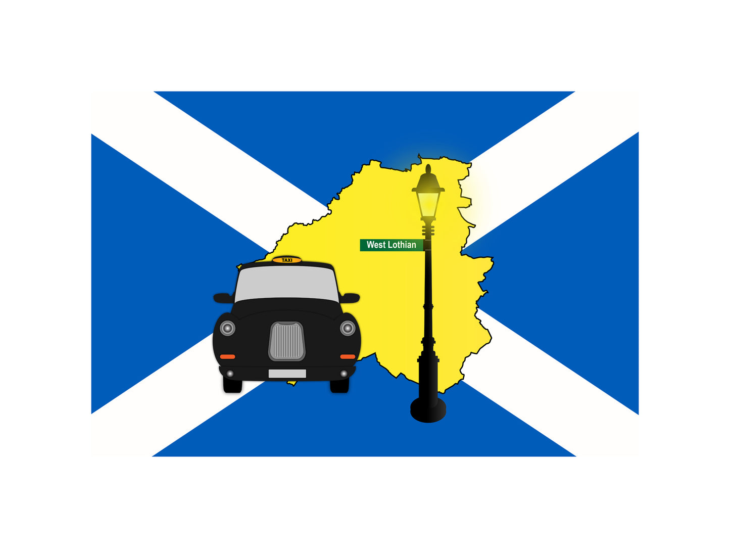 West Lothian United Kingdom Black Taxi Vector Illustrations | Iconic London Taxi Collection