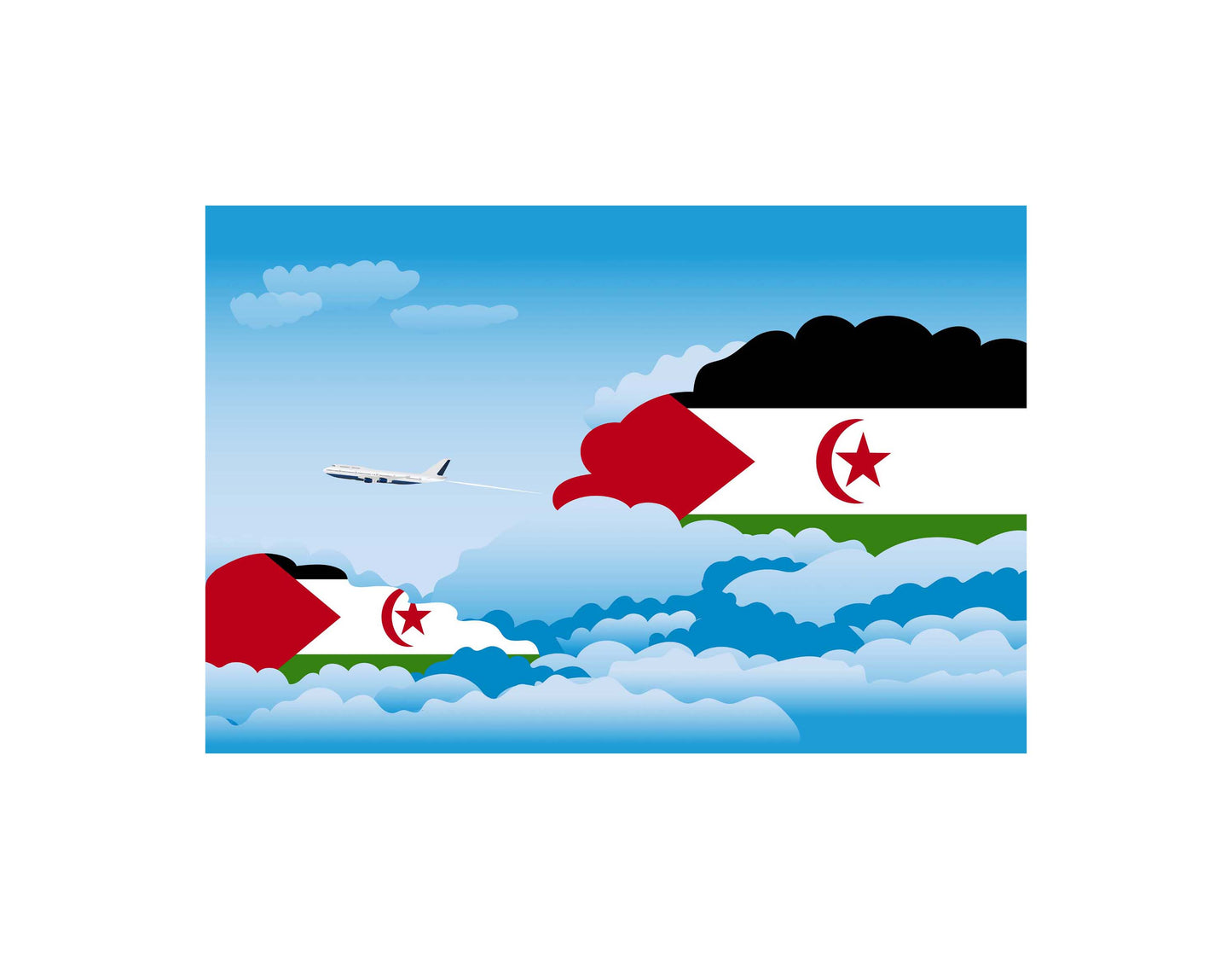Western Sahara Airplane Day Clouds Vector Illustration | Travel & Aviation Sky Scene