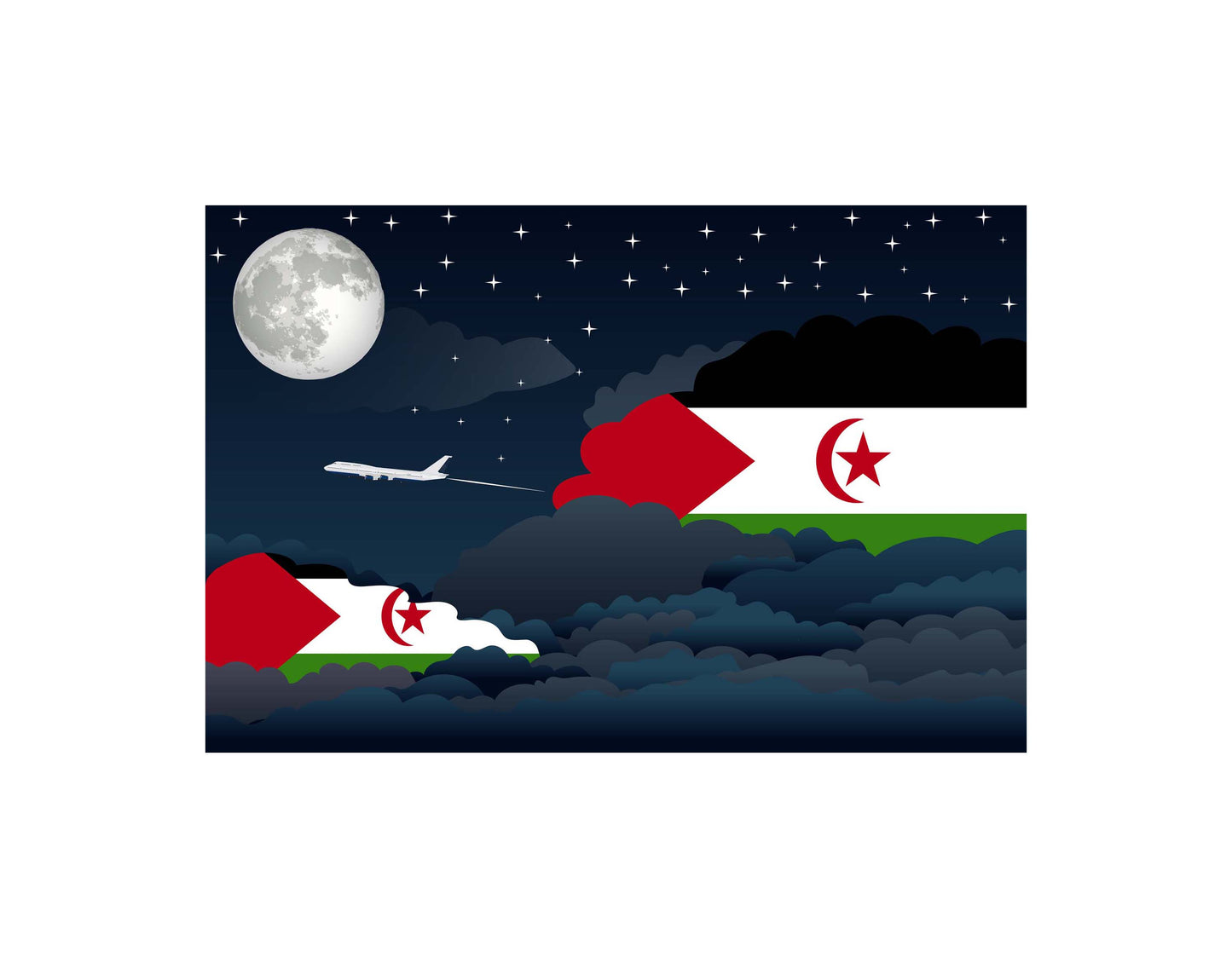 Western Sahara Airplane Night Clouds Vector Illustrations | Aviation Night Sky Collection