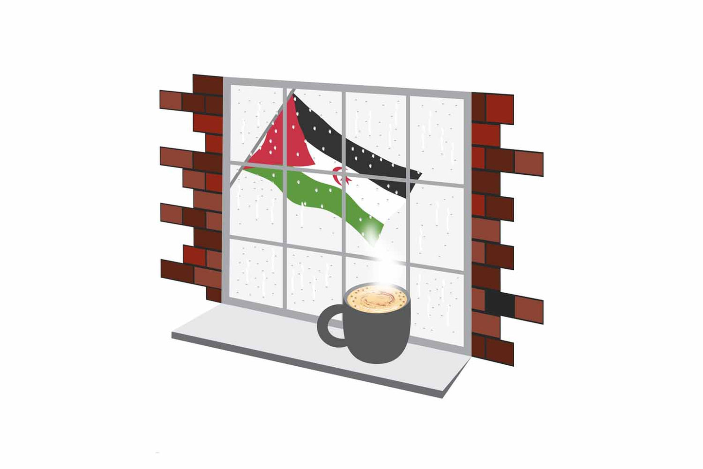 Western Sahara Coffee Rain Window Vector Illustration | Cozy Café Scene