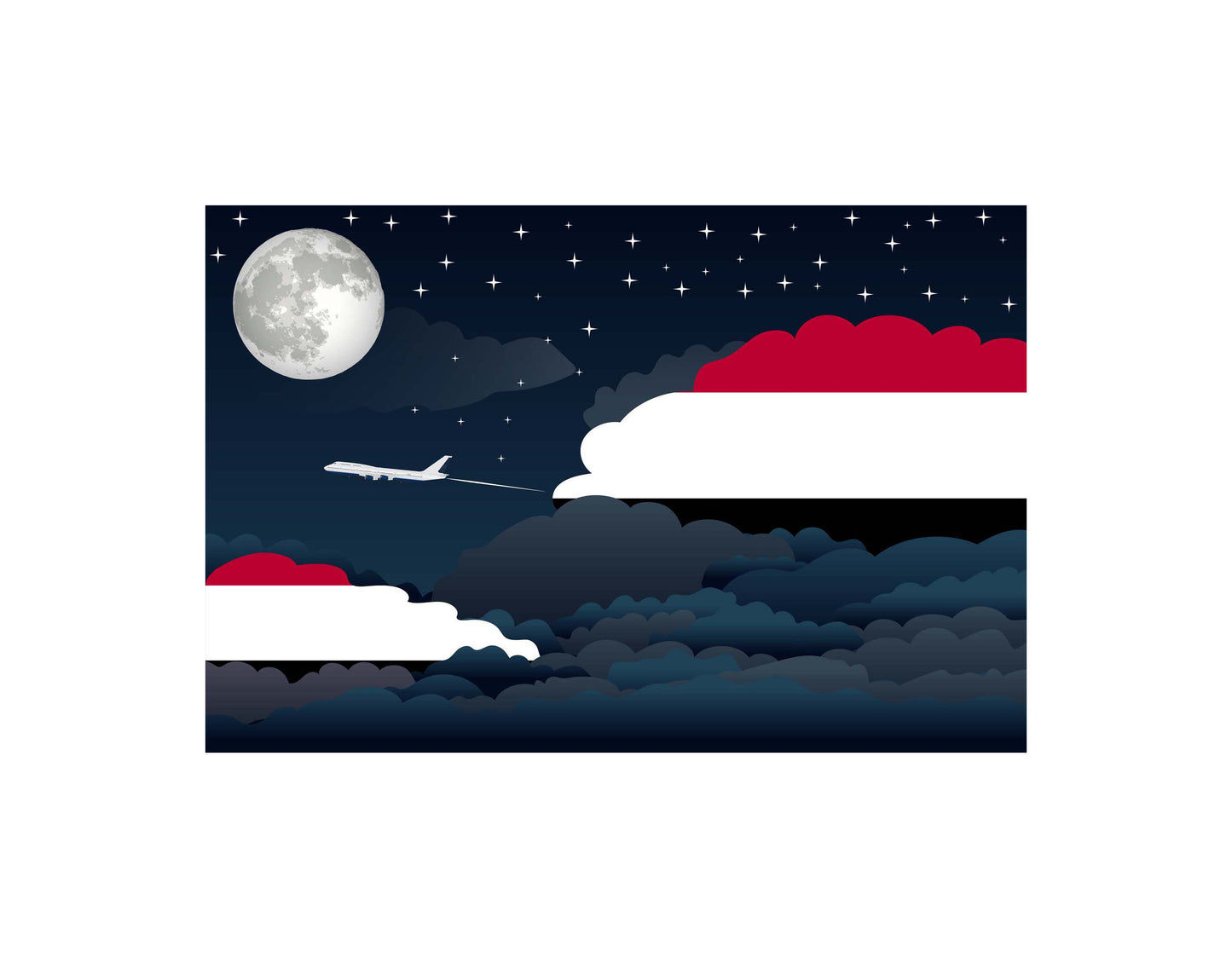 Yemen Airplane Night Clouds Vector Illustrations | Aviation Night Sky Collection