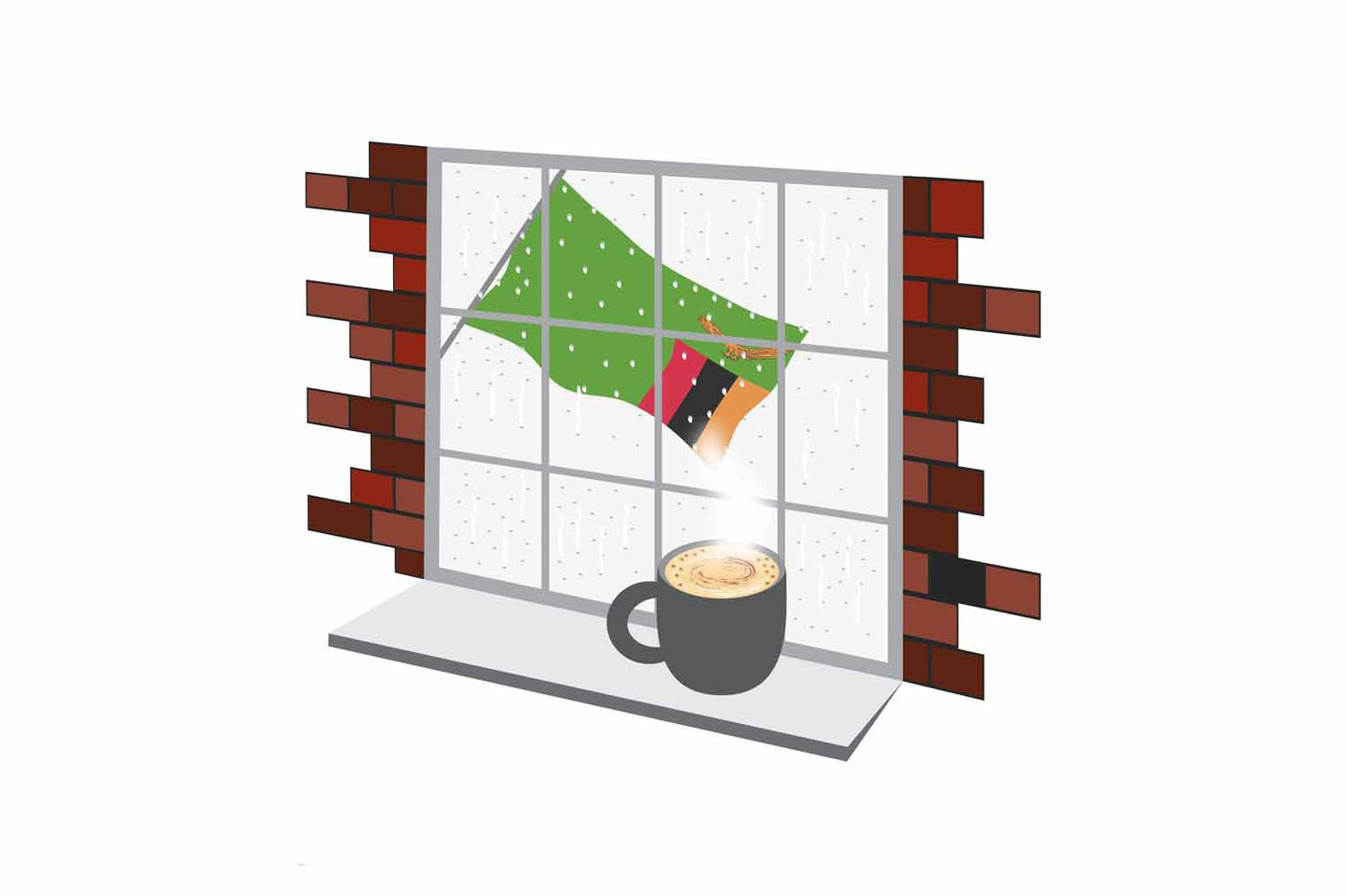 Zambia Coffee Rain Window Vector Illustration | Cozy Café Scene