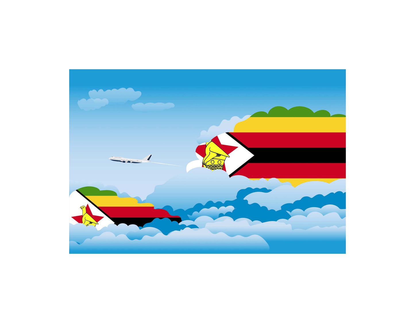 Zimbabwe Airplane Day Clouds Vector Illustration | Travel & Aviation Sky Scene