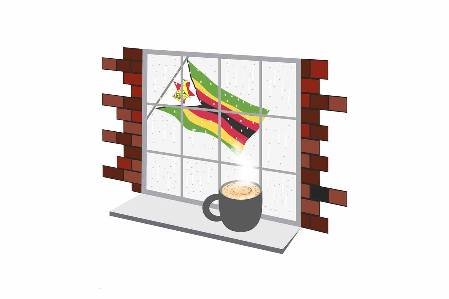 Zimbabwe Coffee Rain Window Vector Illustration | Cozy Café Scene