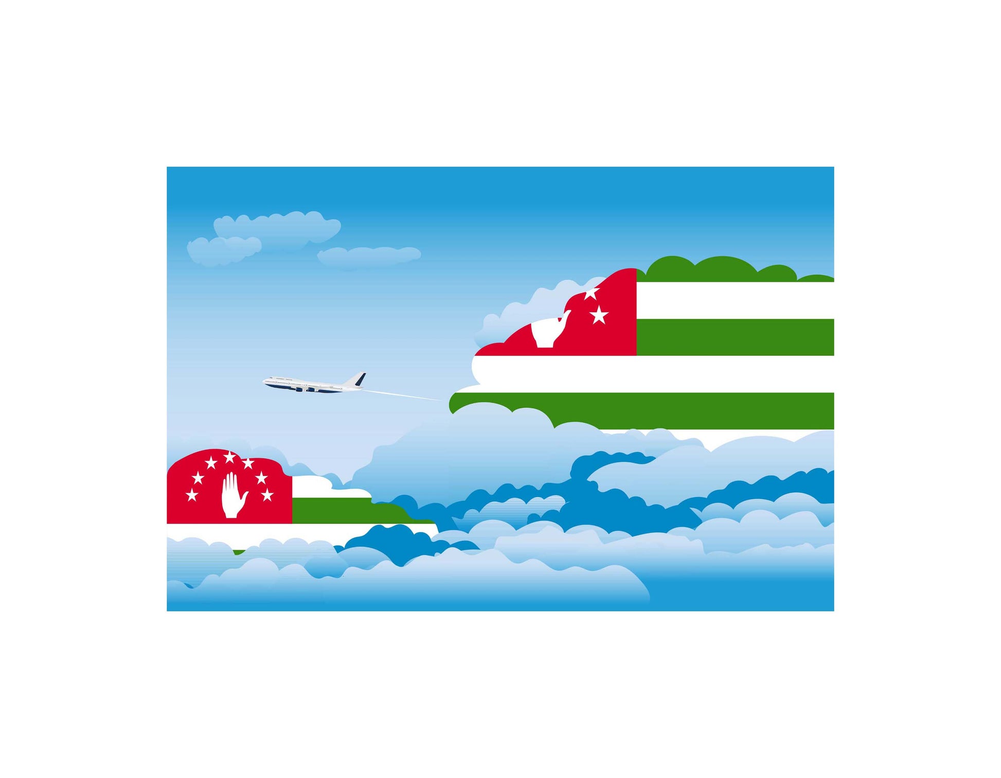 Abkhazia Airplane Day Clouds Vector Illustration | Travel & Aviation Sky Scene
