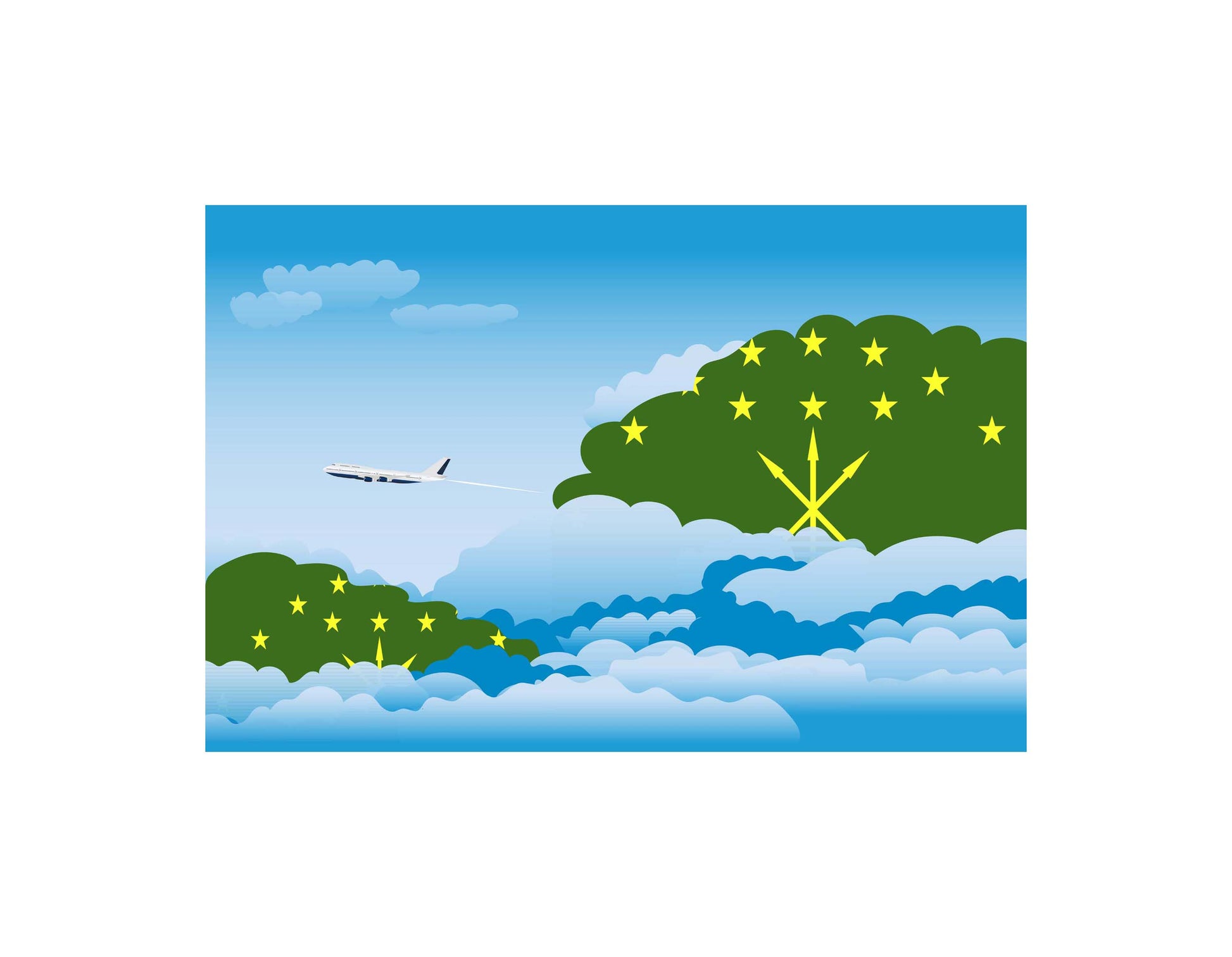 Adygea Airplane Day Clouds Vector Illustration | Travel & Aviation Sky Scene