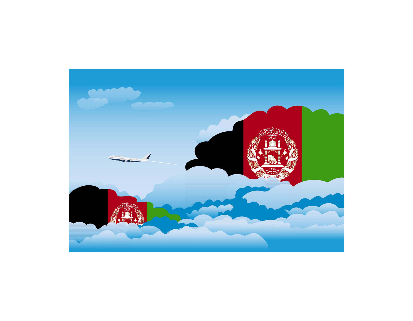Afghanistan Airplane Day Clouds Vector Illustration | Travel & Aviation Sky Scene