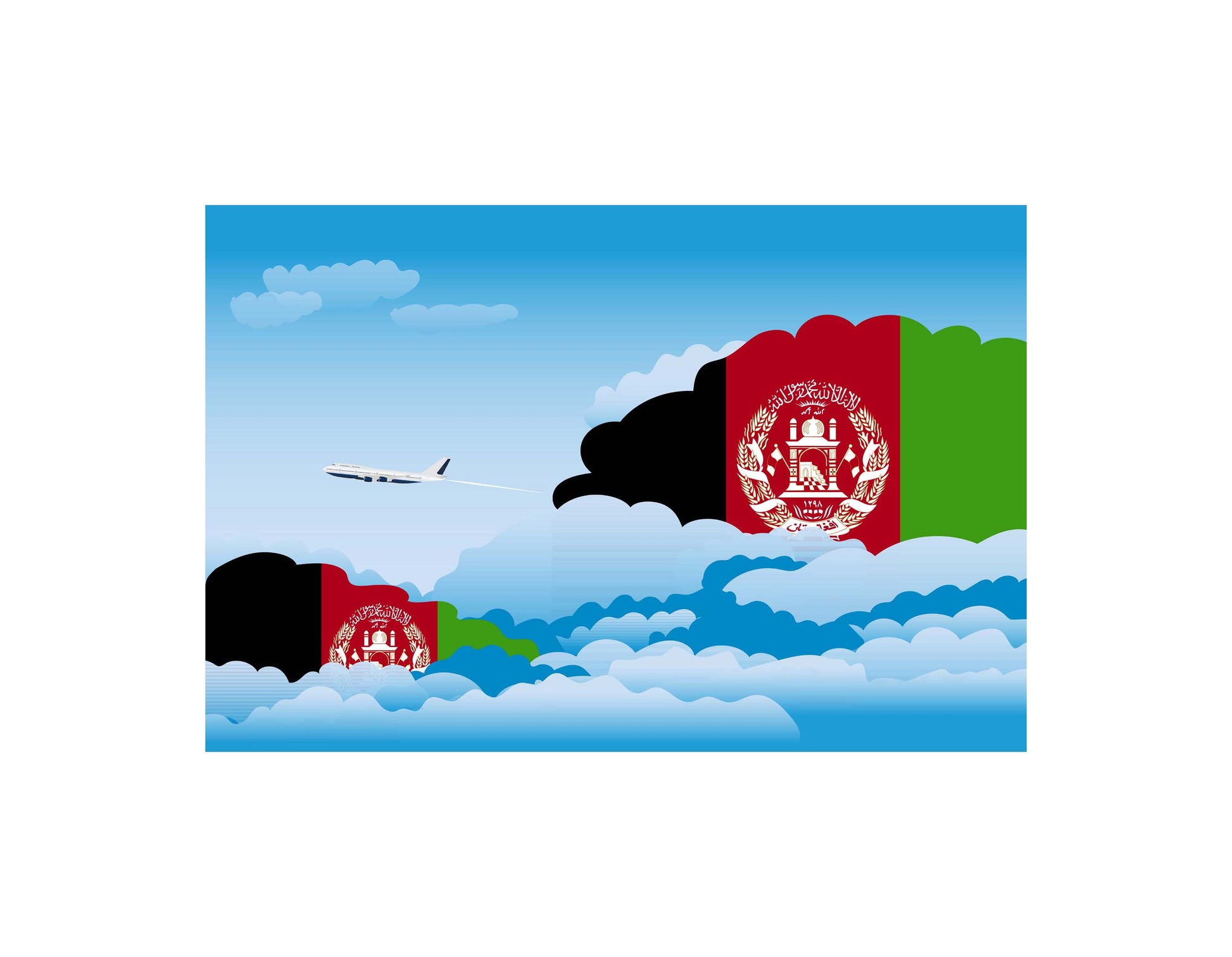 Afghanistan Airplane Day Clouds Vector Illustration | Travel & Aviation Sky Scene