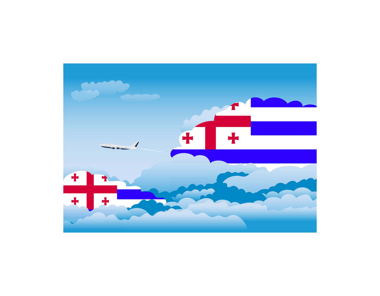 Ajaria Airplane Day Clouds Vector Illustration | Travel & Aviation Sky Scene