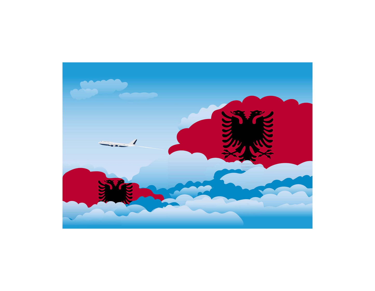 Albania Airplane Day Clouds Vector Illustration | Travel & Aviation Sky Scene