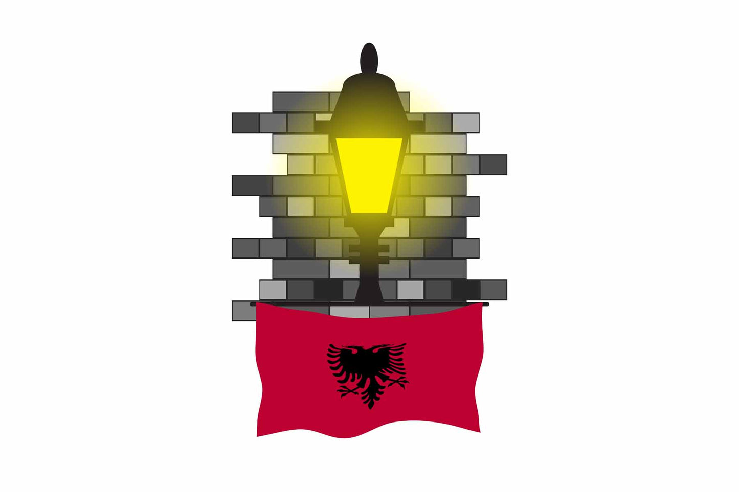 Albania World Street Lamp Bricks Dark Night Vector Illustrations | Moonlit Urban Landscape Collection