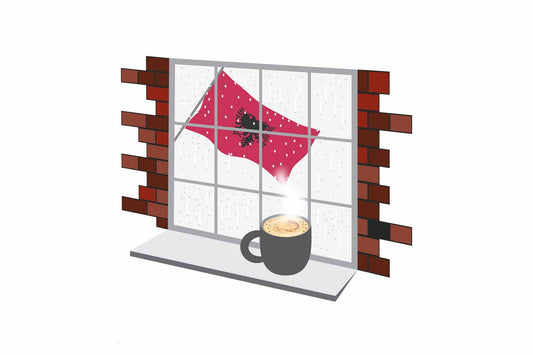 Albania Coffee Rain Fog Window Vector Illustration