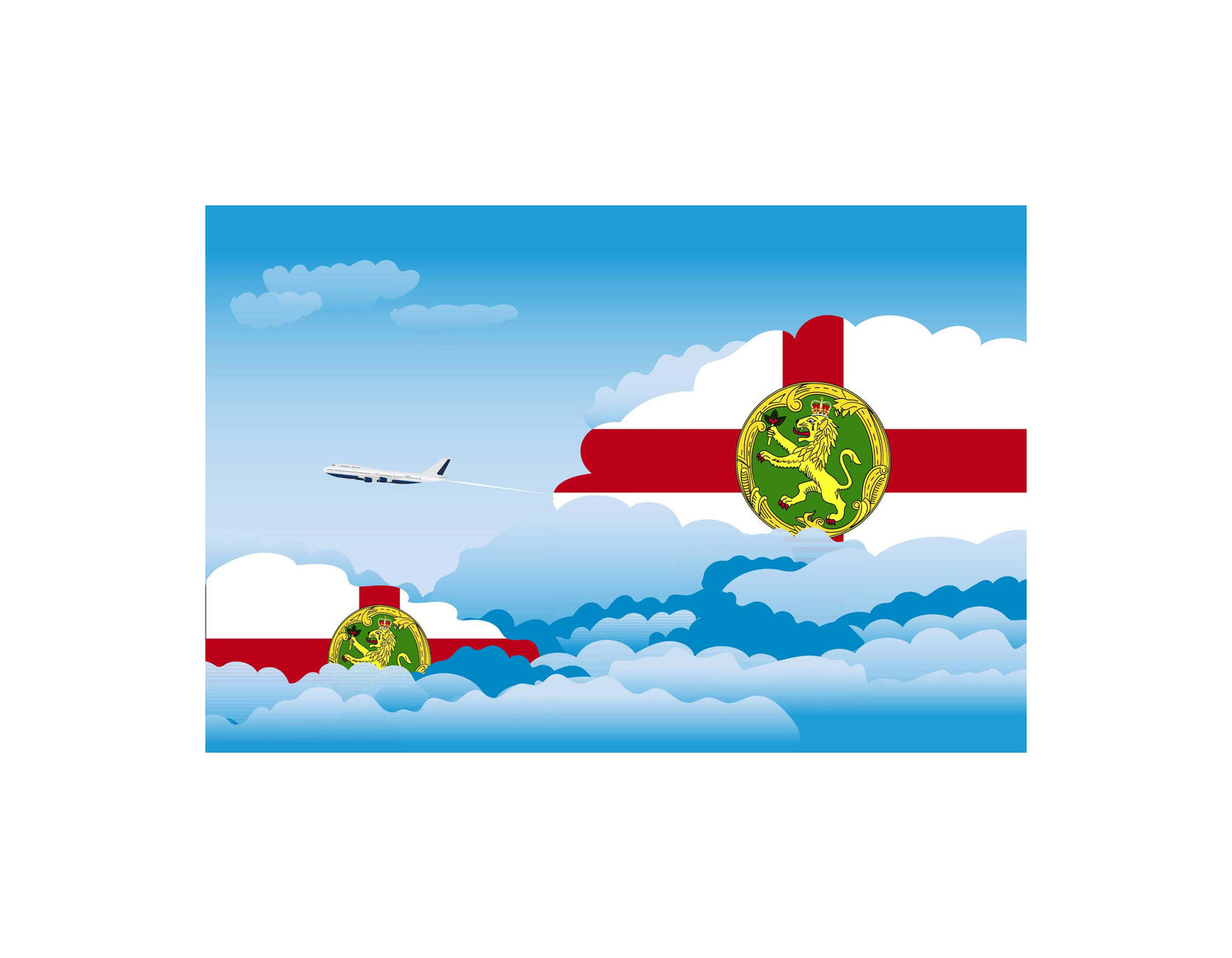 Alderney Airplane Day Clouds Vector Illustration | Travel & Aviation Sky Scene