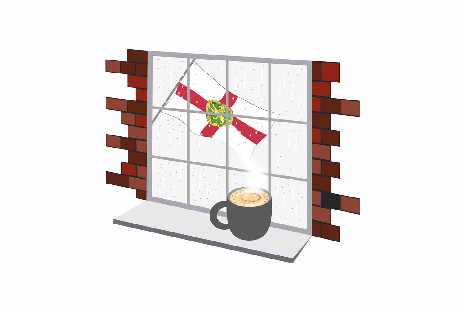 Alderney Coffee Rain Fog Window Vector Illustration