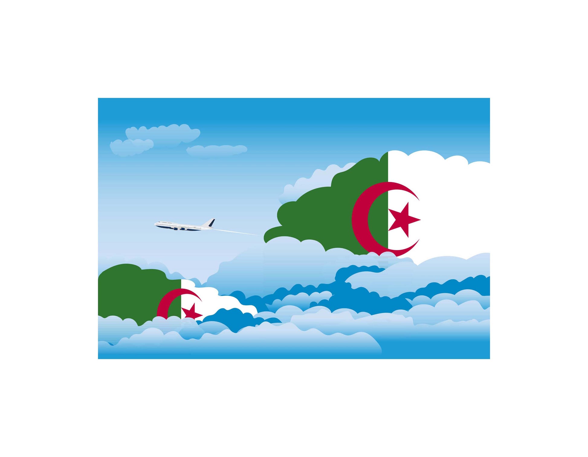 Algeria Airplane Day Clouds Vector Illustration | Travel & Aviation Sky Scene