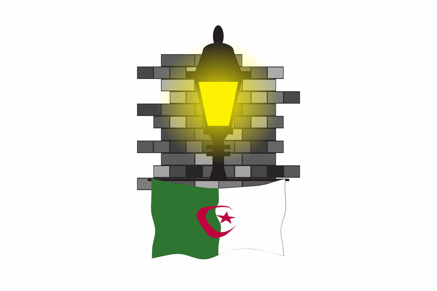 Algeria World Street Lamp Bricks Dark Night Vector Illustrations | Moonlit Urban Landscape Collection