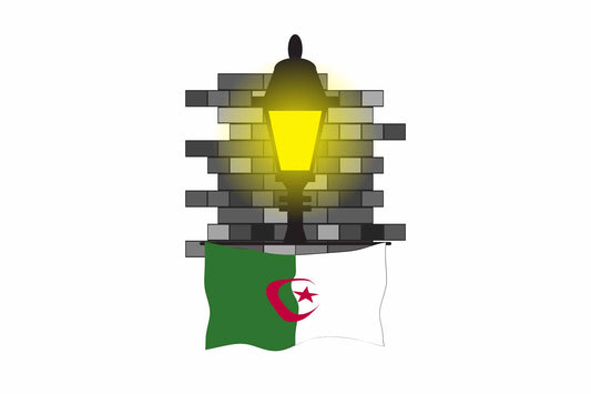 Algeria World Street Lamp Bricks Dark Night Vector Illustrations | Moonlit Urban Landscape Collection