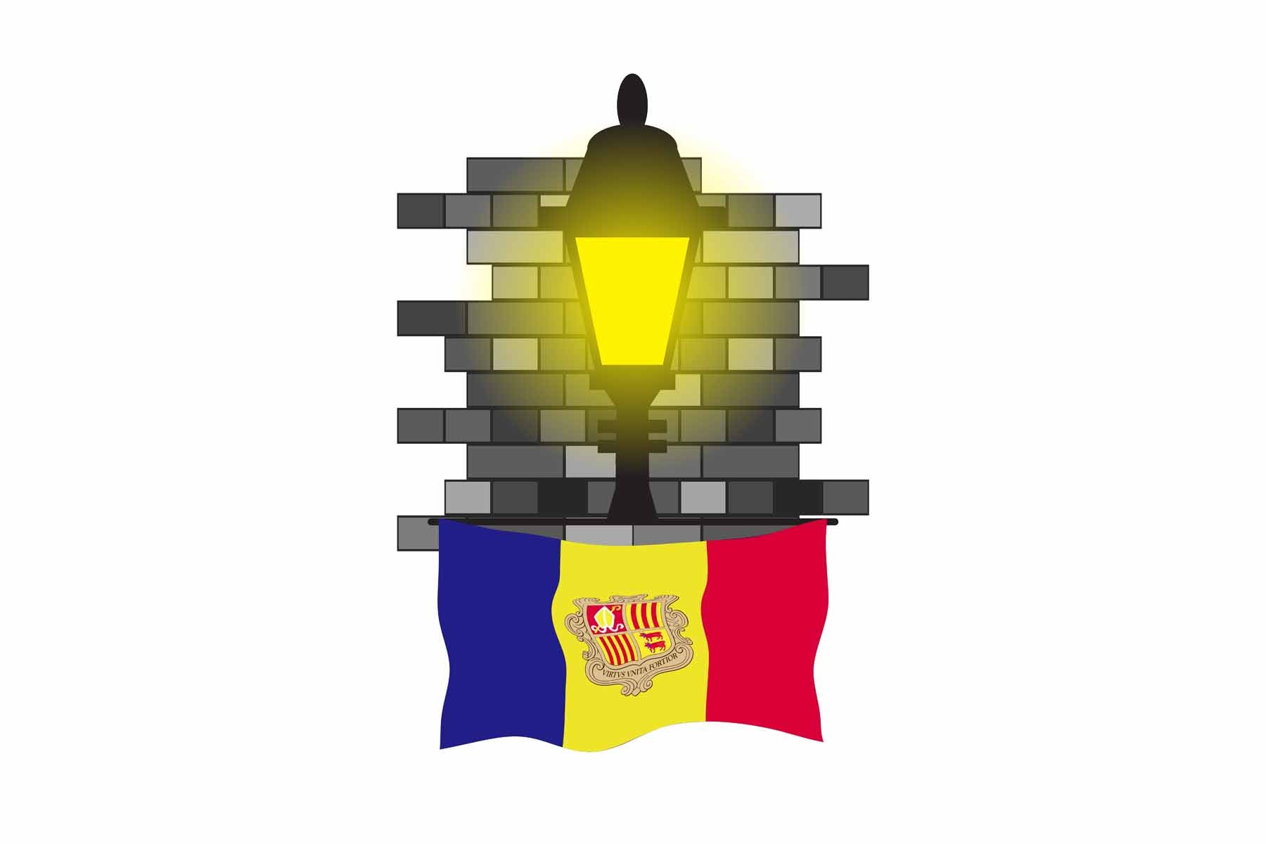 Andorra World Street Lamp Bricks Dark Night Vector Illustrations | Moonlit Urban Landscape Collection