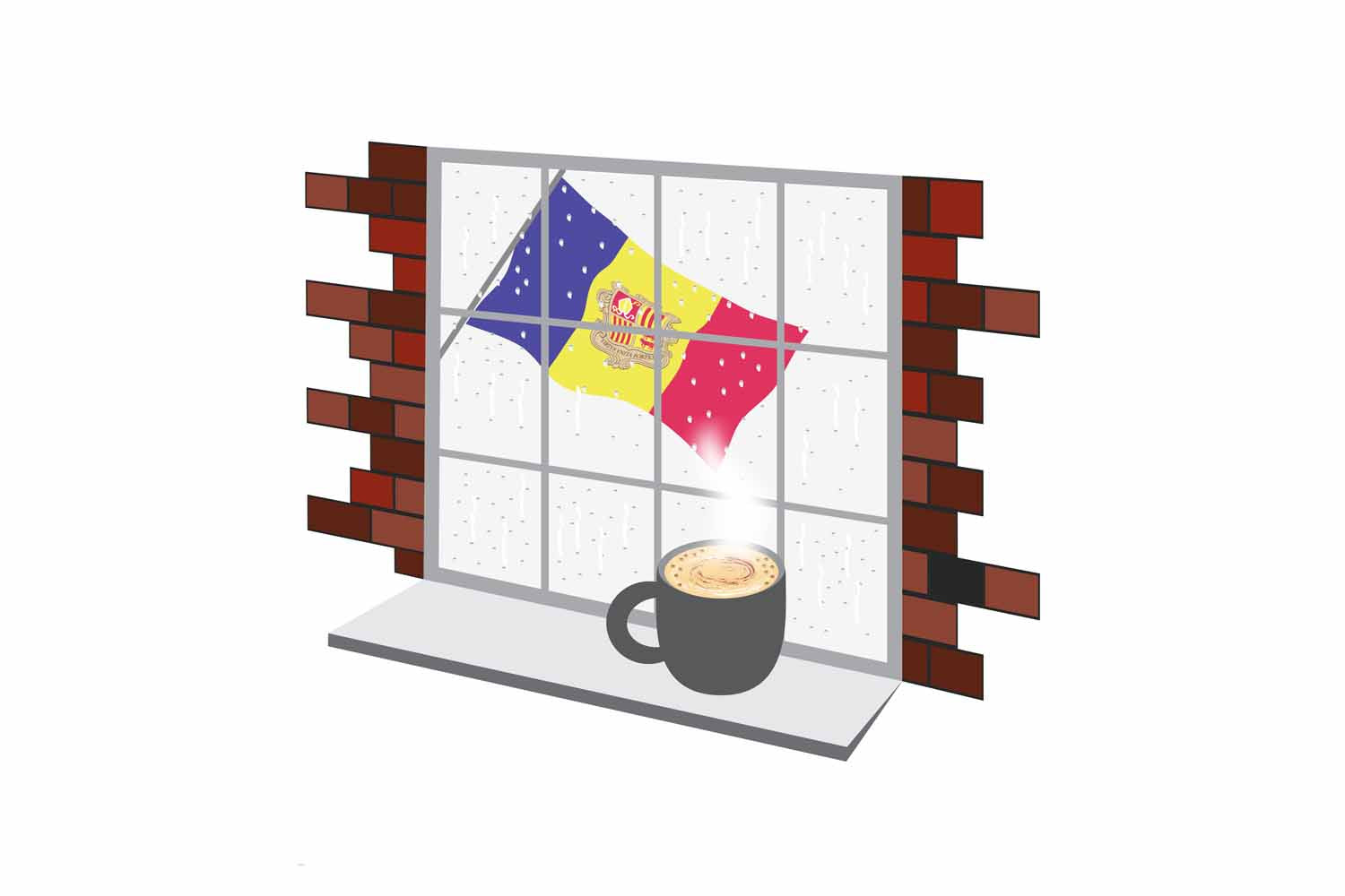 Andorra Coffee Rain Fog Window Vector Illustration