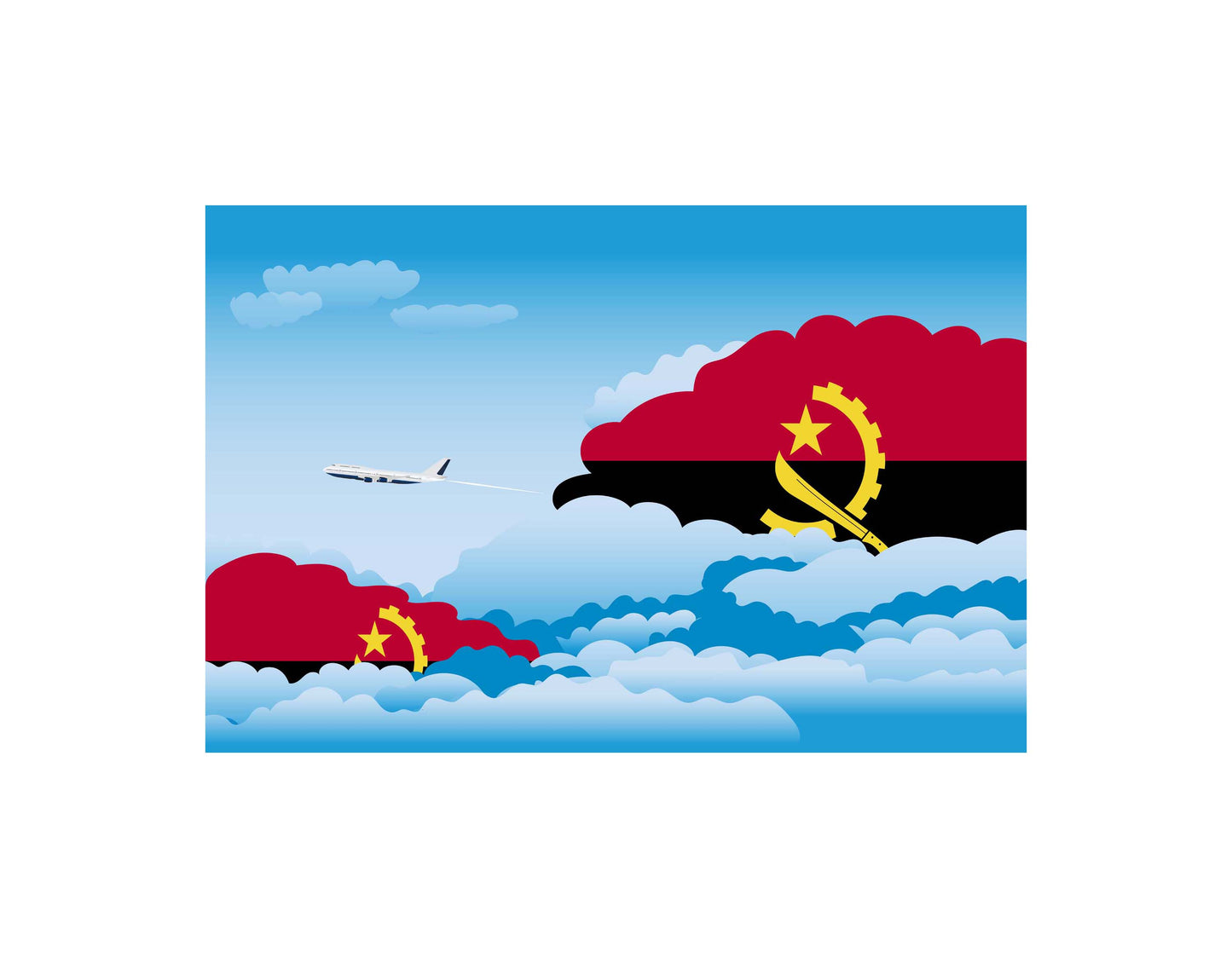 Angola Airplane Day Clouds Vector Illustration | Travel & Aviation Sky Scene