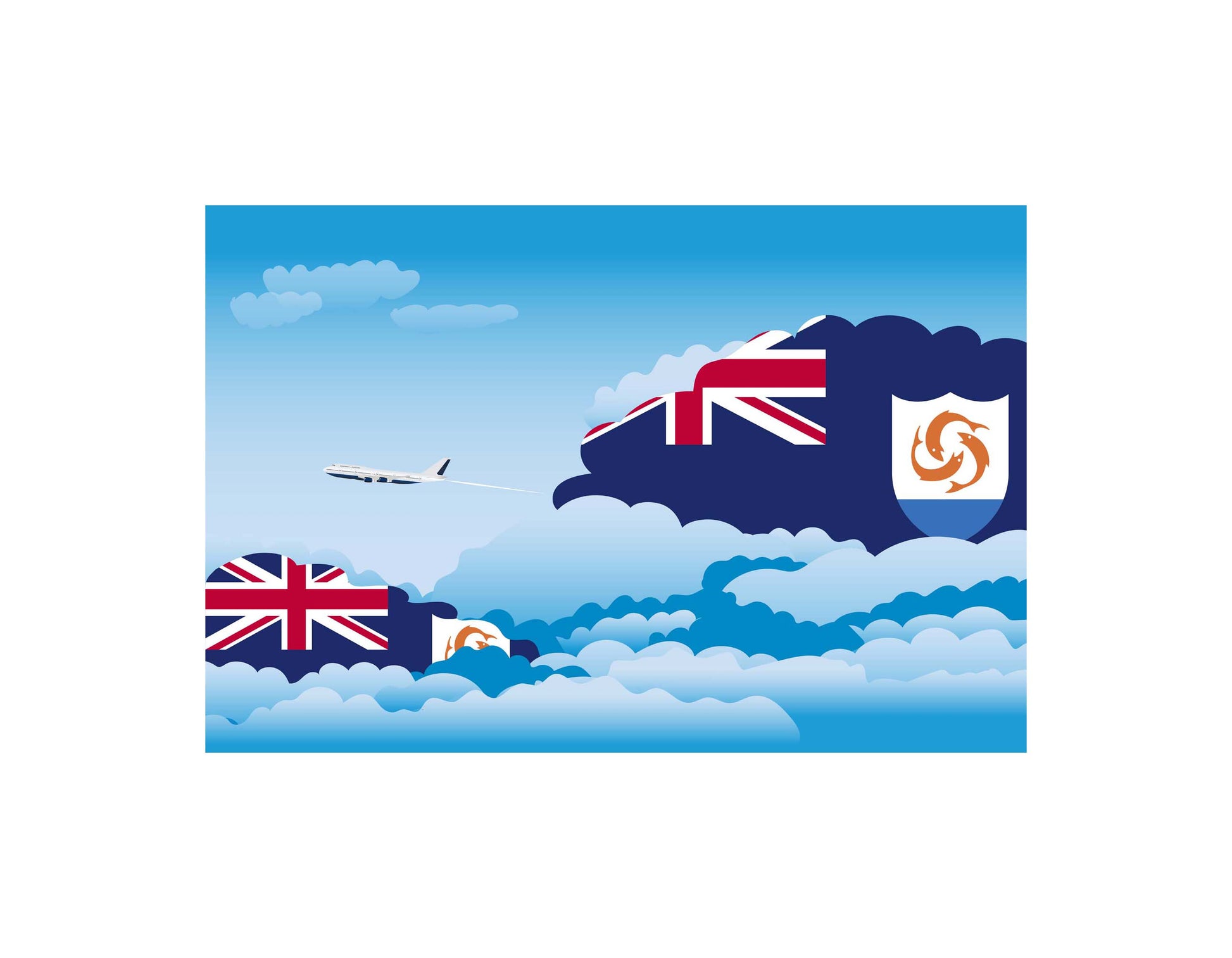 Anguilla Airplane Day Clouds Vector Illustration | Travel & Aviation Sky Scene