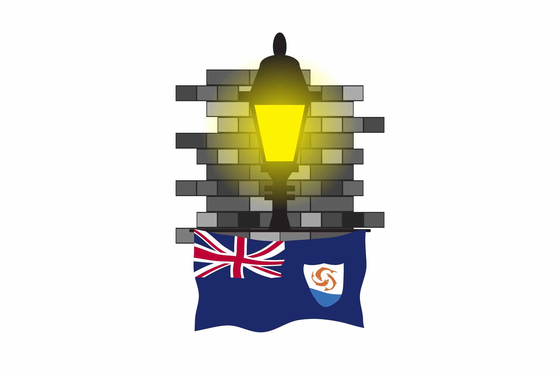 Anguilla World Street Lamp Bricks Dark Night Vector Illustrations | Moonlit Urban Landscape Collection