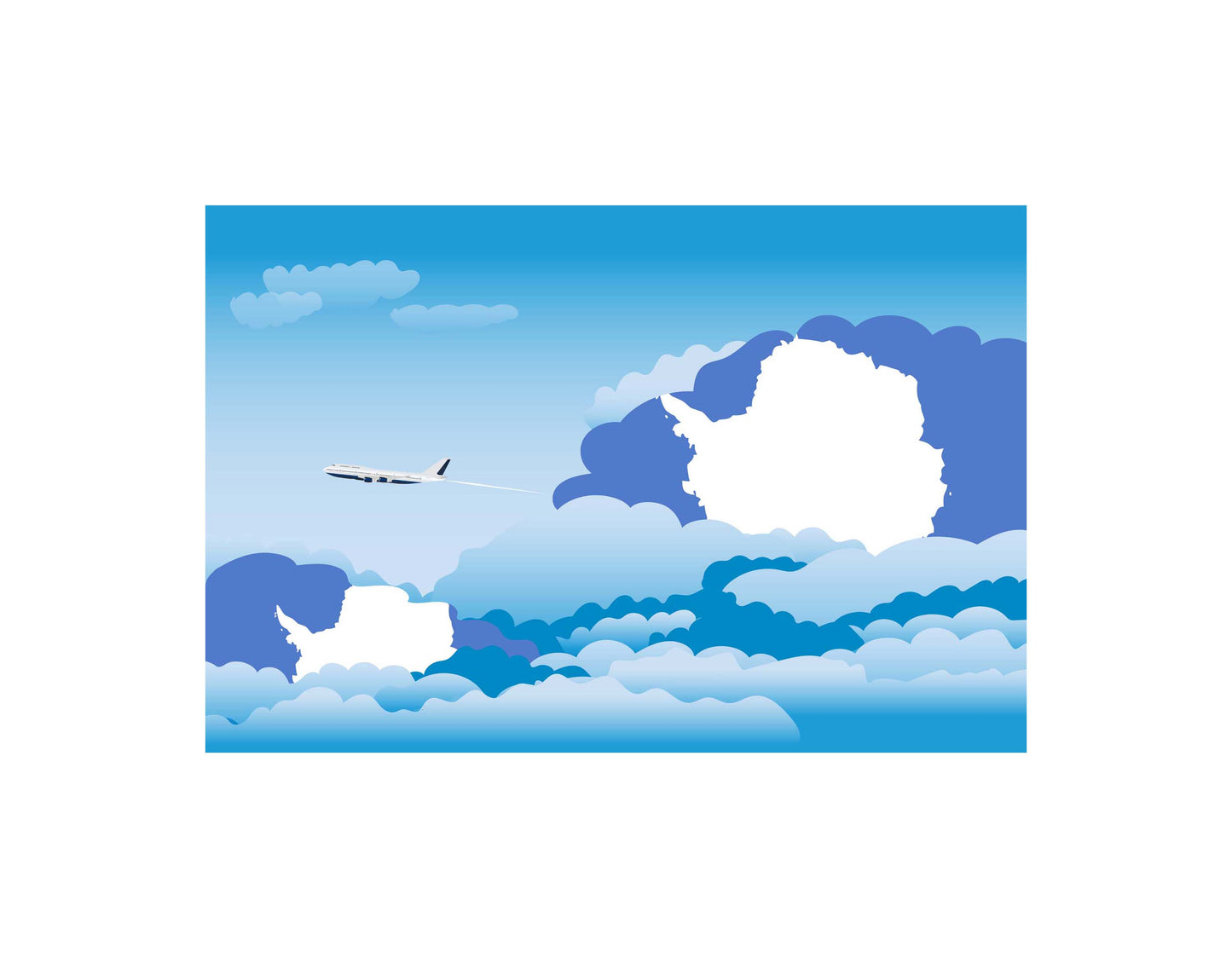 Antarctica Airplane Day Clouds Vector Illustration | Travel & Aviation Sky Scene