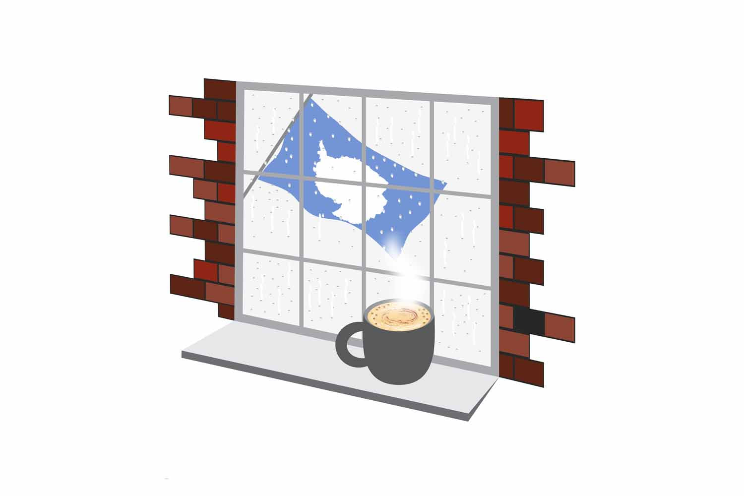 Antarctica Coffee Rain Fog Window Vector Illustration